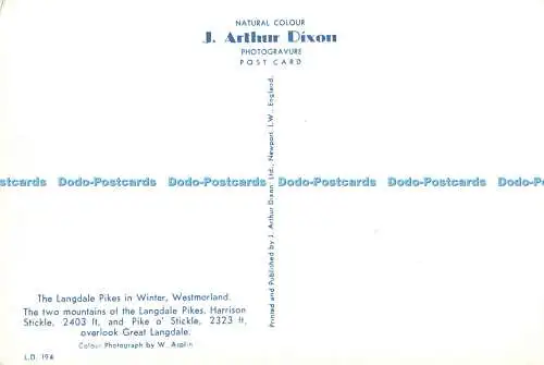 D128656 Langdale Pikes in Winter Westmorland W Asplin Dixon