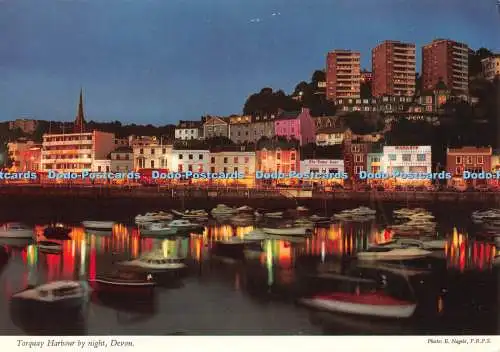 D123993 Devon Torquay Hafen bei Nacht John Hinde E Nagele F R P S