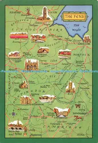 D122126 The Fens Map J Salmon Watercolour M F Peck