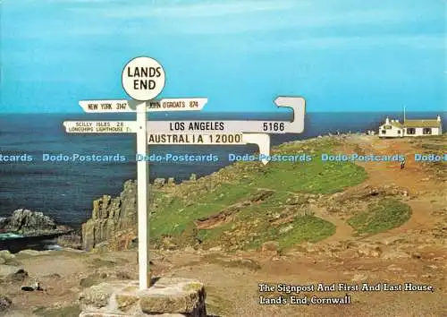 D131744 Wegweiser und erstes und letztes Haus Lands End Cornwall Postkarte Sammler