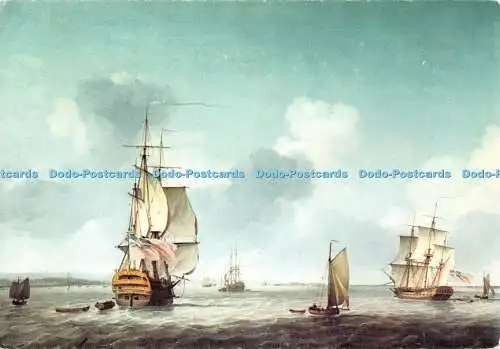D132892 Greenwich National Maritime Museum Ein Zweidecker und eine Fregatte vor Harwic