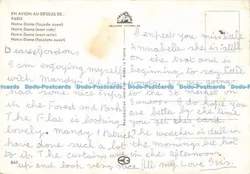 D141861 En Avion Au Desde de Paris Notre Dame Westseite Italcolor