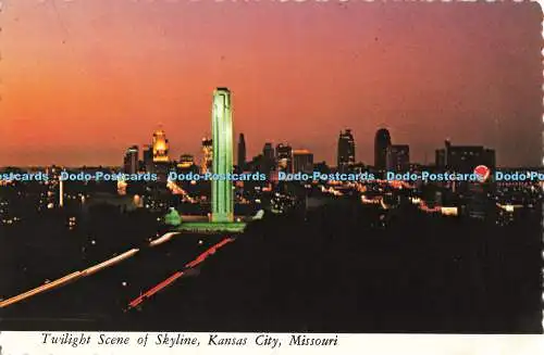 D140071 Dämmerungsszene Skyline Kansas City Missouri Plastichrome Farbbild