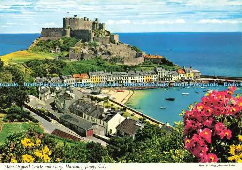 D143115 Mont Orgueil Castle and Gorey Harbour Jersey C I E Ludwig Hinde