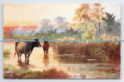 R780252 Summer Evening Cows By Mead and Stream Tuck Oilette 9337 Harry Payne