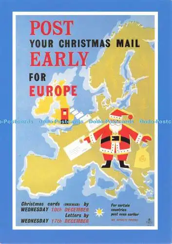 D194819 Versenden Sie Ihre Weihnachtspost früh für Europa GPO Poster von gestern Nati