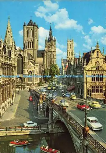 D198243 Gent Die 3 Türme St. Nikolaus Kirche Glockenturm und St Bavon Kathedrale Kruge