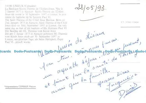 D201362 Lisieux Calvados Sainte Therese vous Protege Combier Imp Macon Multi Vie