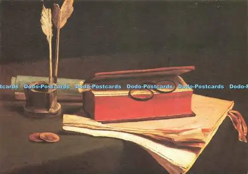 D221184 London National Gallery Stillleben mit Buchpapieren und Tintenfass Detail A