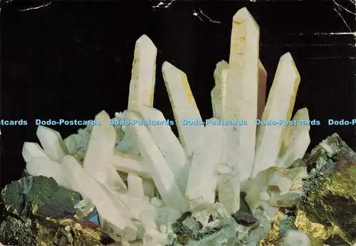 D221535 Prismatische Kristalle aus weißem Quarz in Verbindung mit irisierendem Chalco
