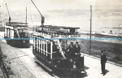 D256213 Douglas Head Marine Drive Straßenbahnwagen Nr. 7 und Nr. 1 bei Port Skillion Ge