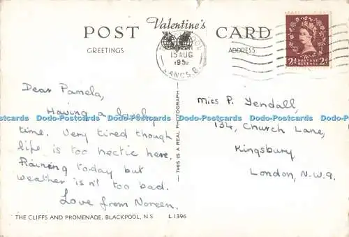 D256179 Blackpool The Cliffs and Promenade Valentine RP