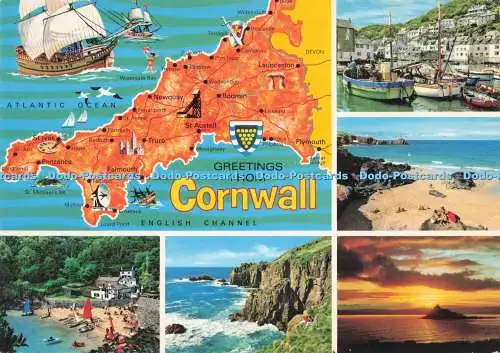 D287844 Grüße aus Cornwall Sunset Beach Rocks Hafen John Hinde Ltd Multi