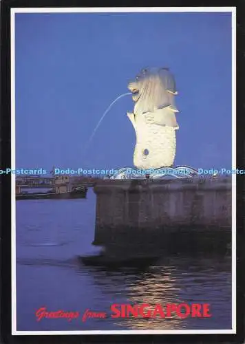 D283804 Grüße aus Singapur Der weiße Merlion halber Fisch halber Löwe der Offizier