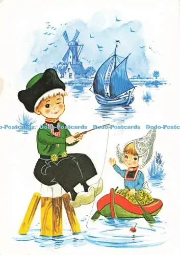 D269609 Zwei Kinder Angeln im Meer Spanjersberg