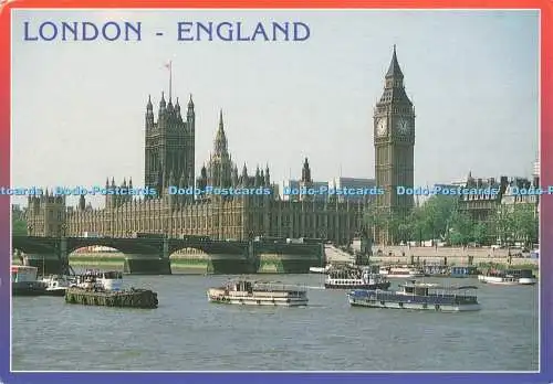 D265313 London England Big Ben Houses of Parliament and River Thames E T W Denni