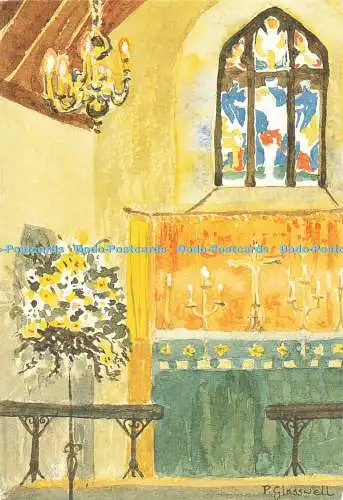 D270188 Innenraum der St Enodoc Kirche Federkiel Farbdrucker Patricia Glasswell