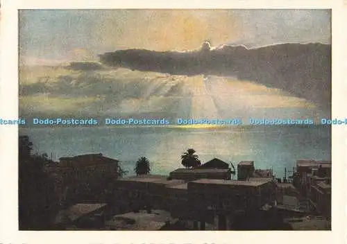 D267174 Sonnenuntergang am See Genezareth im Vordergrund Hauser von Tiberias Pau