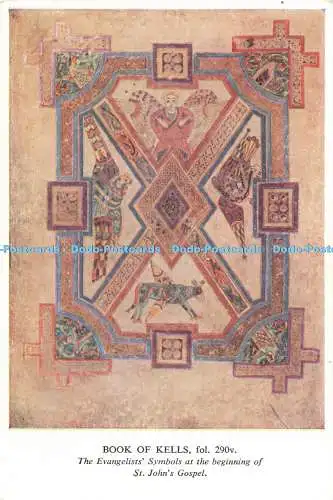 D272307 Book of Kells Die Evangelisten-Symbole am Anfang des Johannesevangeliums