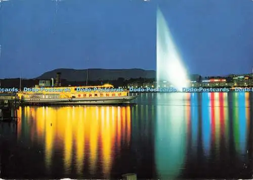 D270905 Geneve la Nuit Le Jet d eau Photoglob Wehrli