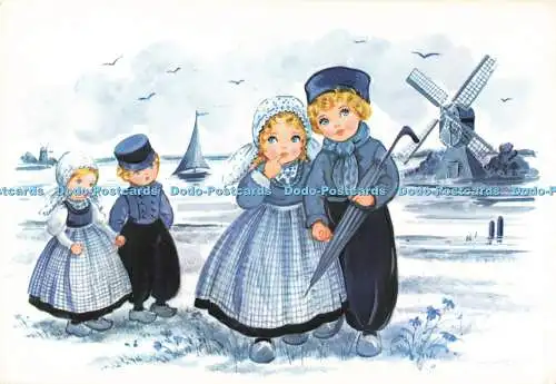 D268681 Niederlande Kinder in Tracht Schlitten bv Schlitten