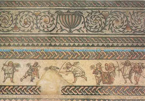 D273884 Bignor Roman Villa Cupid Gladiators A Secutor Being Armed with Helmet an