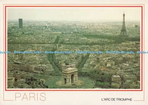 D273925 Paris L Arc de Triomphe et la Tour Eiffel vus d Avion a l Arriere Plan a
