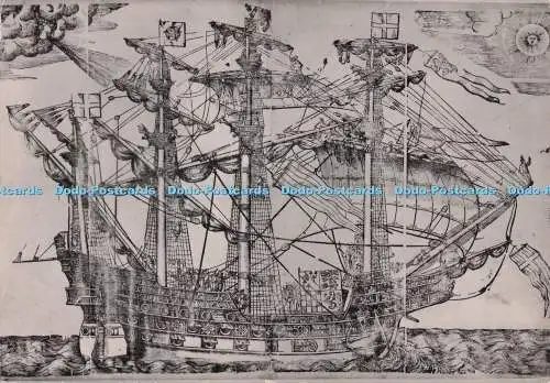 D274285 The Ark Royal Flag Ship of Queen Elizabeth Navy Anonymous English Woodcu
