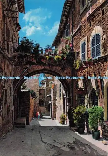 D275447 Malerische Mittelalterstraße Assisi mit blumengeschmückten Balkonen C