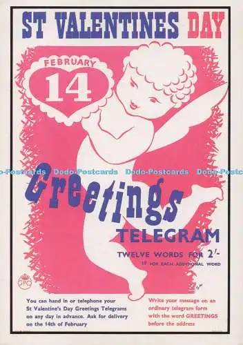D278772 Valentinstag Grüße Telegramm Werbeplakat von 1951 Ephemera