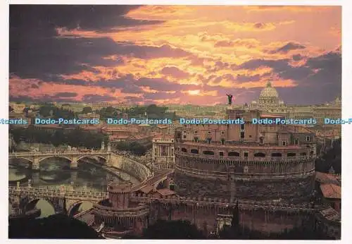 D283853 Roma Blick bei Sonnenuntergang über Burg St. Angelo, Tiber und St. Peter ATS Ita