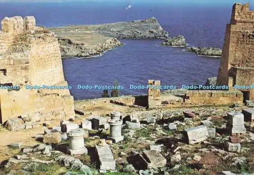 D283951 Lindos Blick von der Akropolis auf das Grab von Kleovolos in der Dist