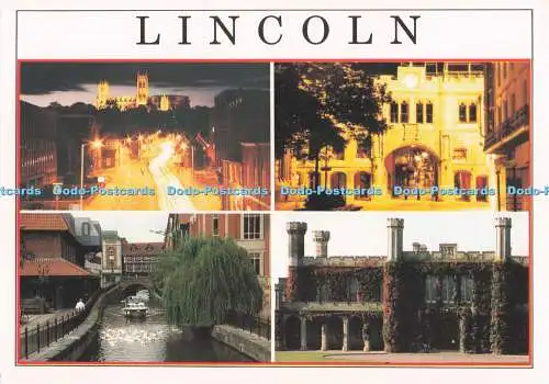 D286556 Lincoln Cathedral by Night River Witham and High Bridge Lincoln Castle E