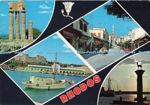 D286802 Rhodos Blick auf das Boot City Street Hafen Elafos Multi View 1975
