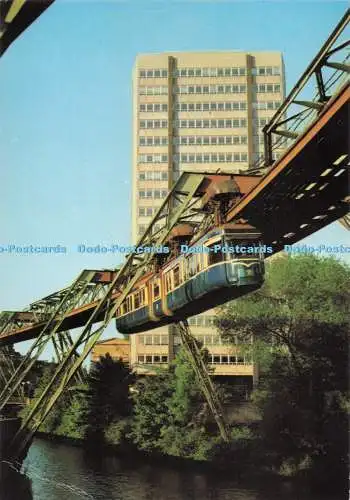 D286807 Wuppertaler Justizhochhaus mit Schwebebahn Blau Herm Theis 1975