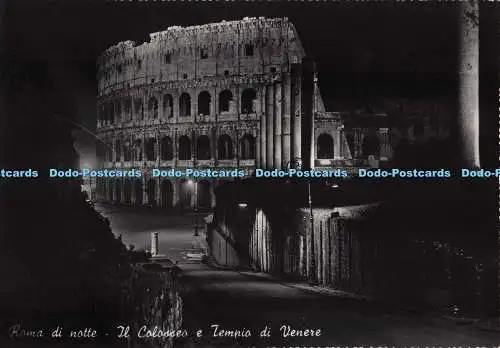D277802 Roma di Notte Il Colosseo e Tempio di Venere S A F Fotocelere RP