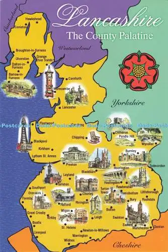 D280632 Lancashire Die Grafschaft Pfalz Karte Heritage Cards and Souvenirs Ltd