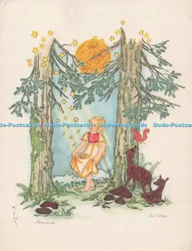 D278480 Postkarte Mädchen im Wald