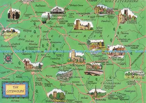 D280672 The Cotswolds Karte Map J Salmon Ltd Aquarell M F Peck