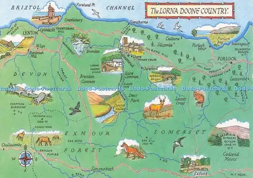 D280676 The Lorna Doone Country Bristol Channel Map Map J Salmon Ltd Aquarell