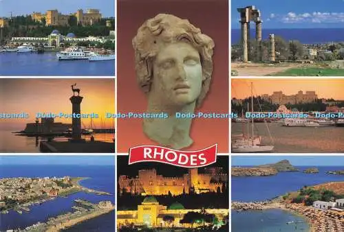 D287626 Rhodos Blick auf den Stadthafen Turm Statue Burg bei Nacht D Haitalis