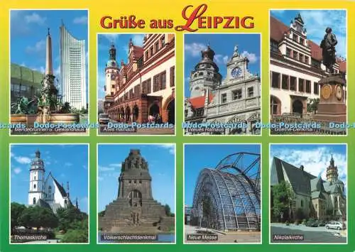 D287680 Grusse aus Leipzig Altes Rathaus Neues Rathaus Goethe Denkmal Neue Messe