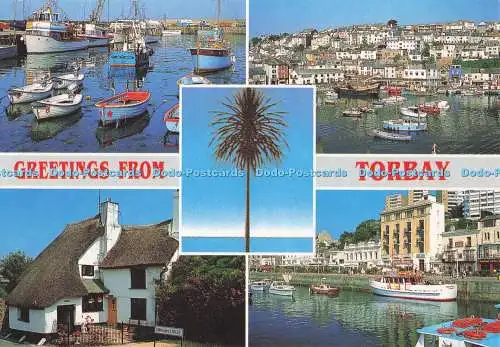 D280871 Grüße aus Torbay Paington Hafen Brixham Hafen Devon Thatch Inne