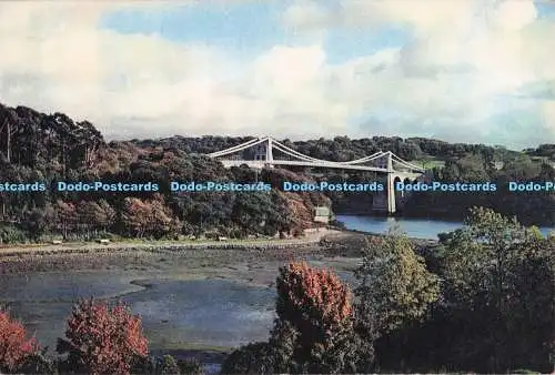 D281297 Menai Straits Hängebrücke gebaut von Telford 1826 und die einzige Straße