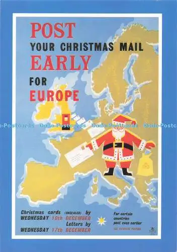 D288964 GPO Poster von gestern. Senden Sie Ihre Weihnachtspost frühzeitig für Europa. Nat