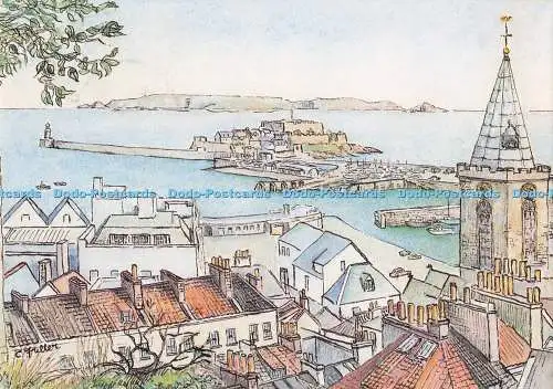 D289255 Castle Cornet. Alter Hafen. Kanalansichten. Guernsey. Cecile Fuller. 1983
