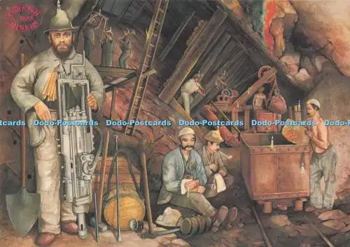 D291606 Ein kornischer Bergmann der 1880er Jahre steht umgeben von einer Schaufel. Murray King.