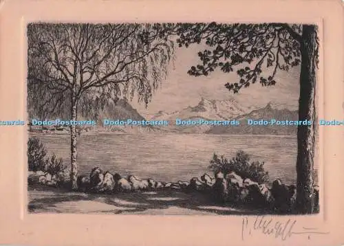 D296881 Montreux. Quai et Dents Du Midi. Eaux Forte Originale