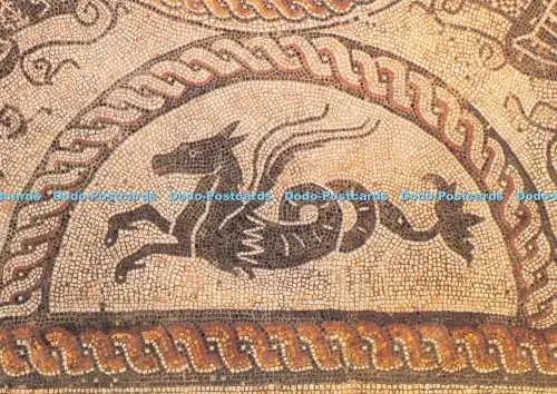 D294053 Fishbourne Roman Palace. Eines der Seepferdchen aus dem Delphin Mosaik.