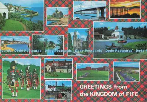 D294155 Grüße aus dem Königreich Fife. Pfeifenband. Shell House. Leven. Weiß